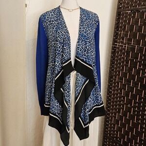 Michael Kors Women's Blue Floral Print Cardigan Open Sweater Size Xs